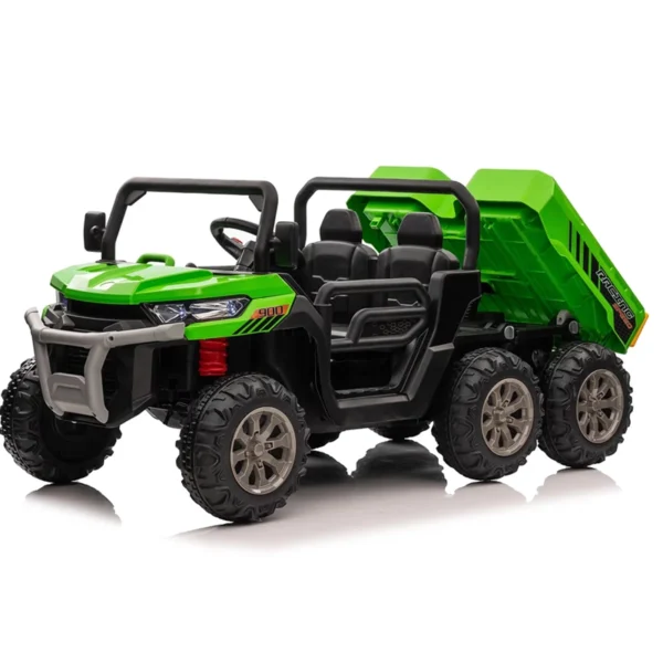 24V Electric Ride-On Dump Truck for Kids Green Power Tipper, 6-Wheel Drive, Dual Seat